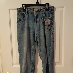 Mudd Light Blue Skinny Jeans with Floral Embroidery